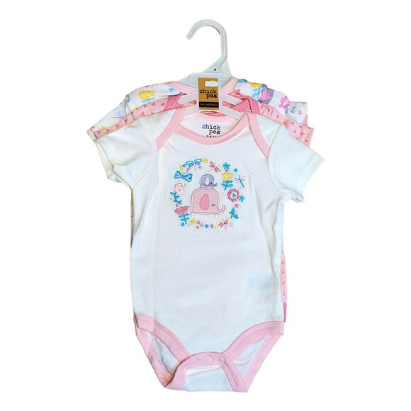 Chick Pea 3 Pack Bodysuits 3-6M Snap Closures, 100% Cotton - Picture 1 of 9